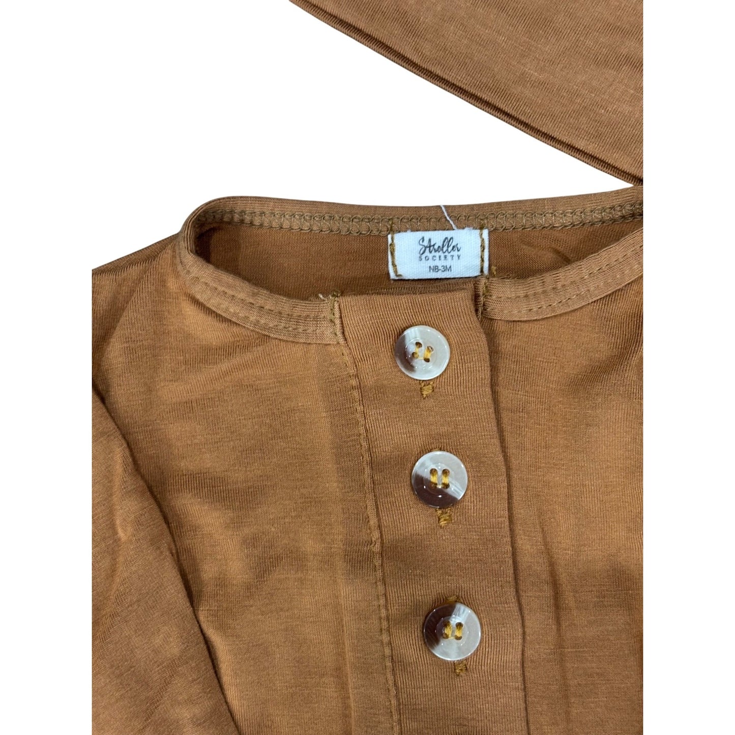 Stroller Society Brown Button-Down Gown Set size 0-3m SO SOFT