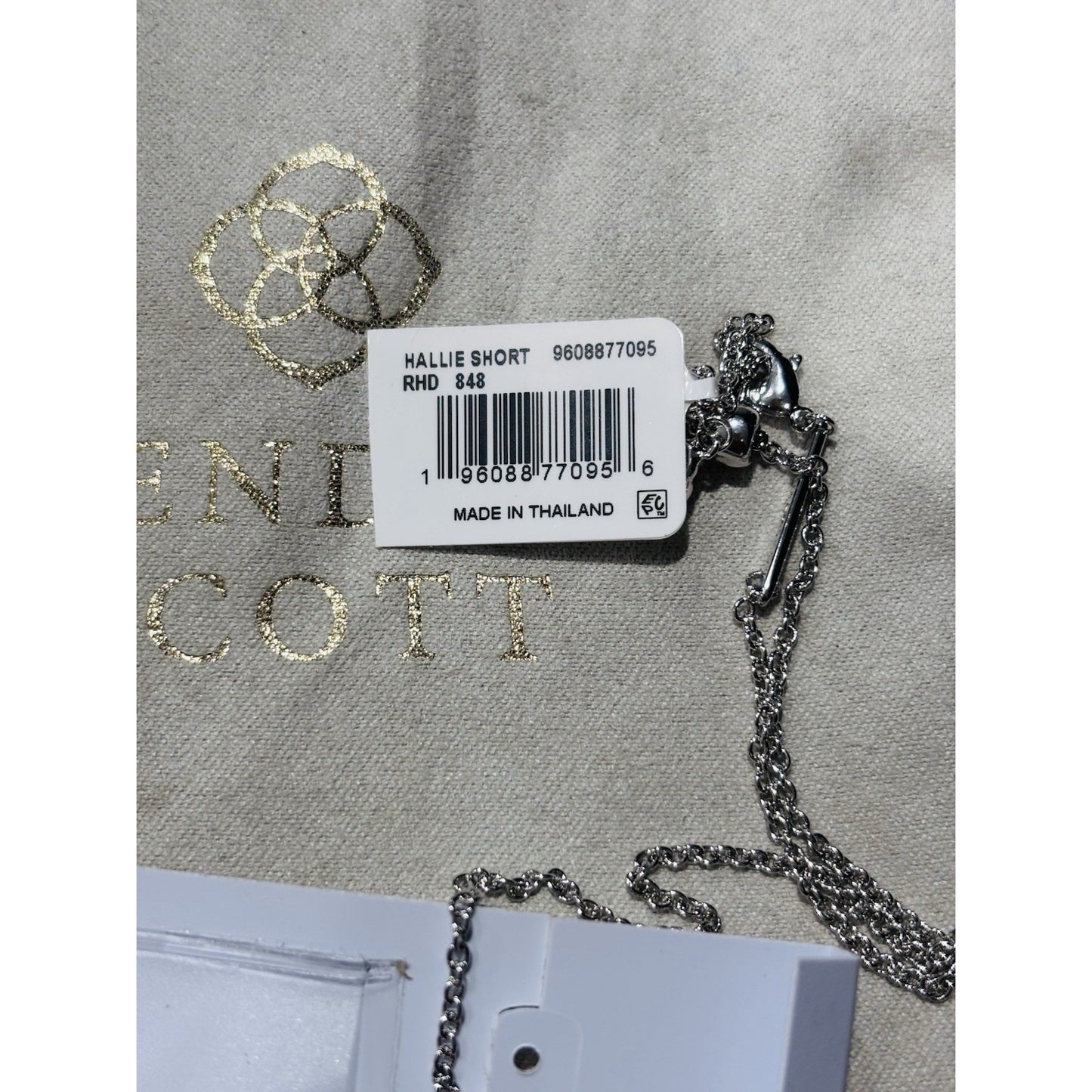 Kendra Scott NWT Hallie Silver Short Pendent Necklace In Watermelon Illusion