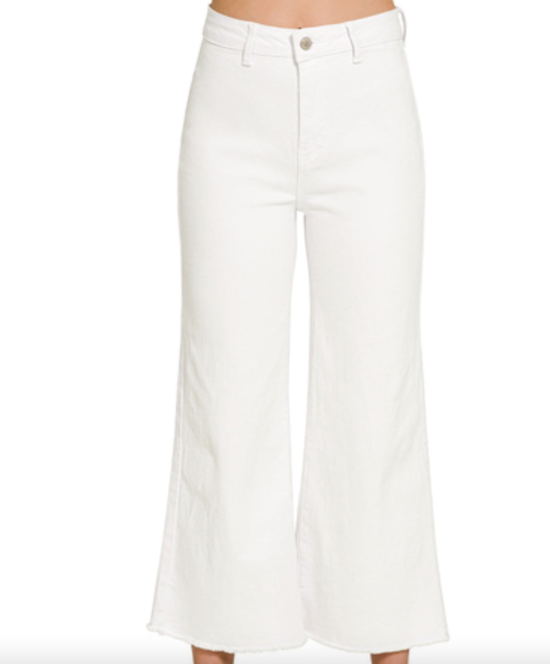Zenana Acid Washed Waist Frayed Hem Straight Wide Pants in White