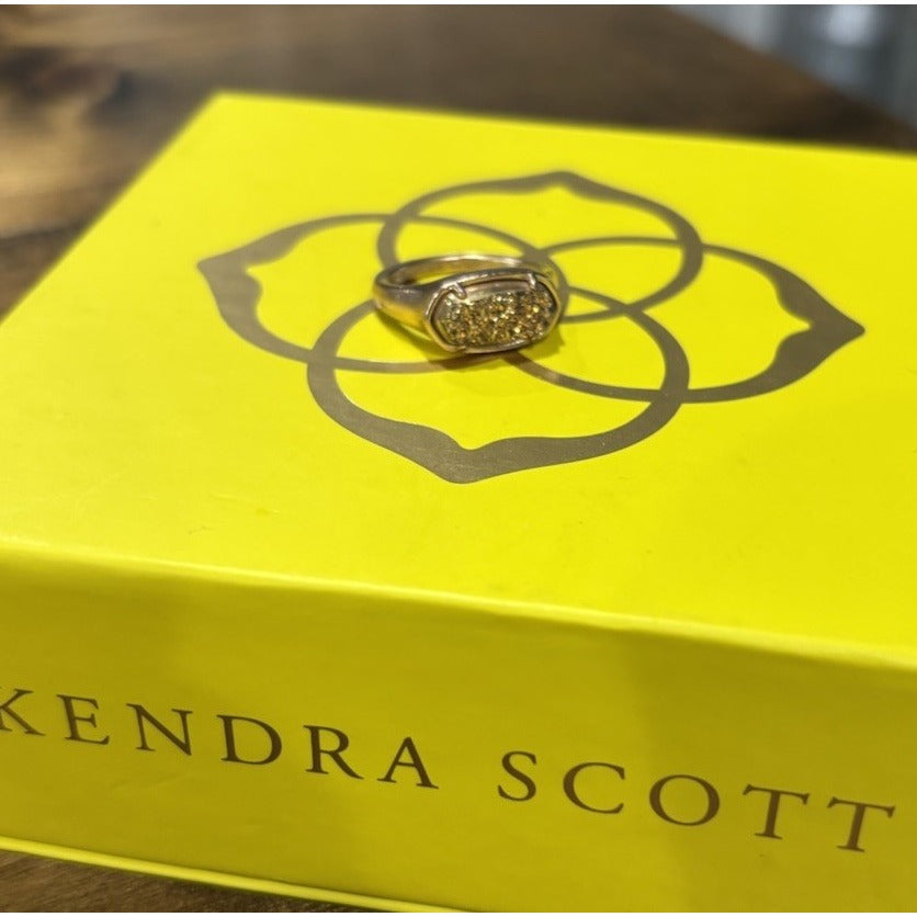 Kendra Scott Rose Gold Eli Ring With Gold Drusy Size 7