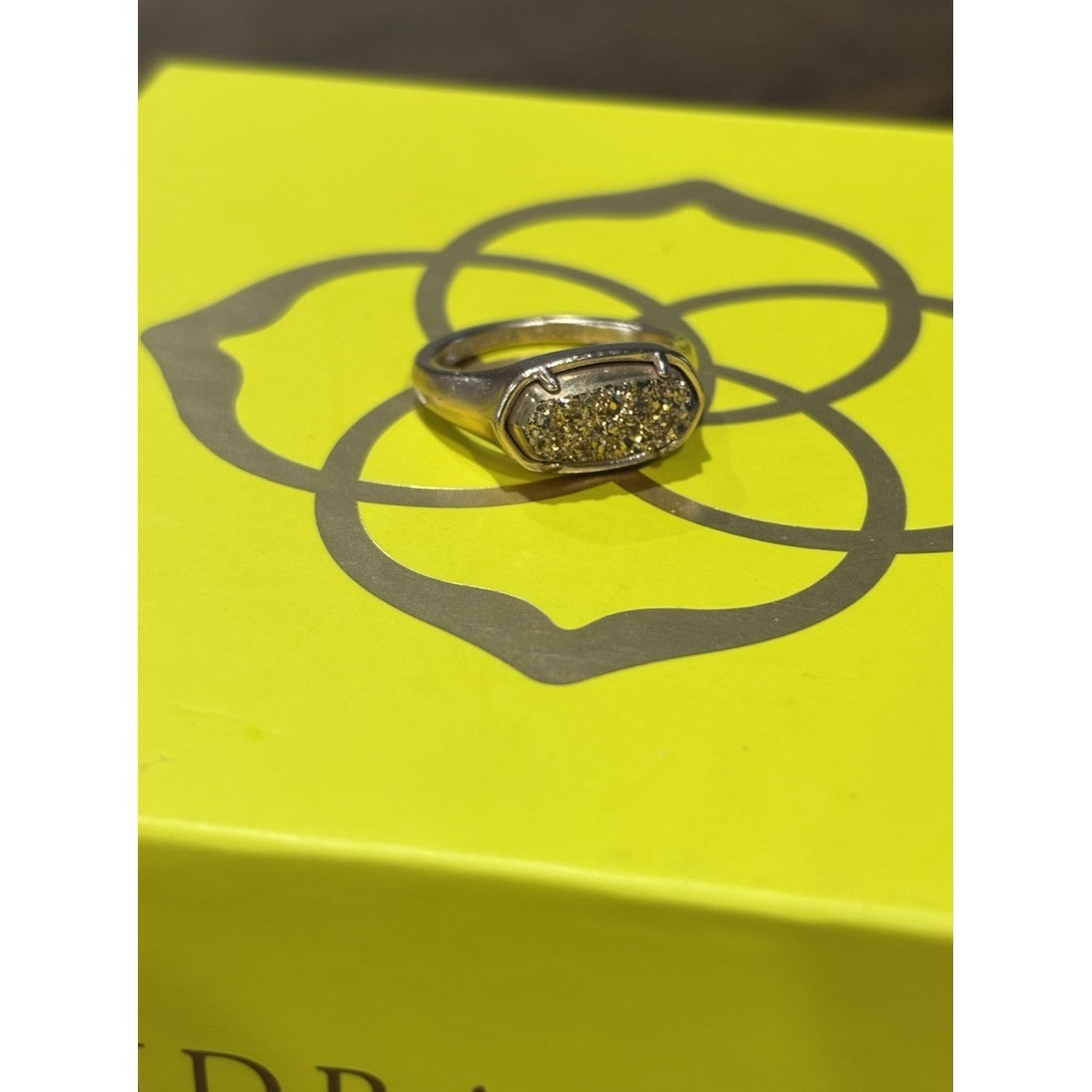 Kendra Scott Rose Gold Eli Ring With Gold Drusy Size 7