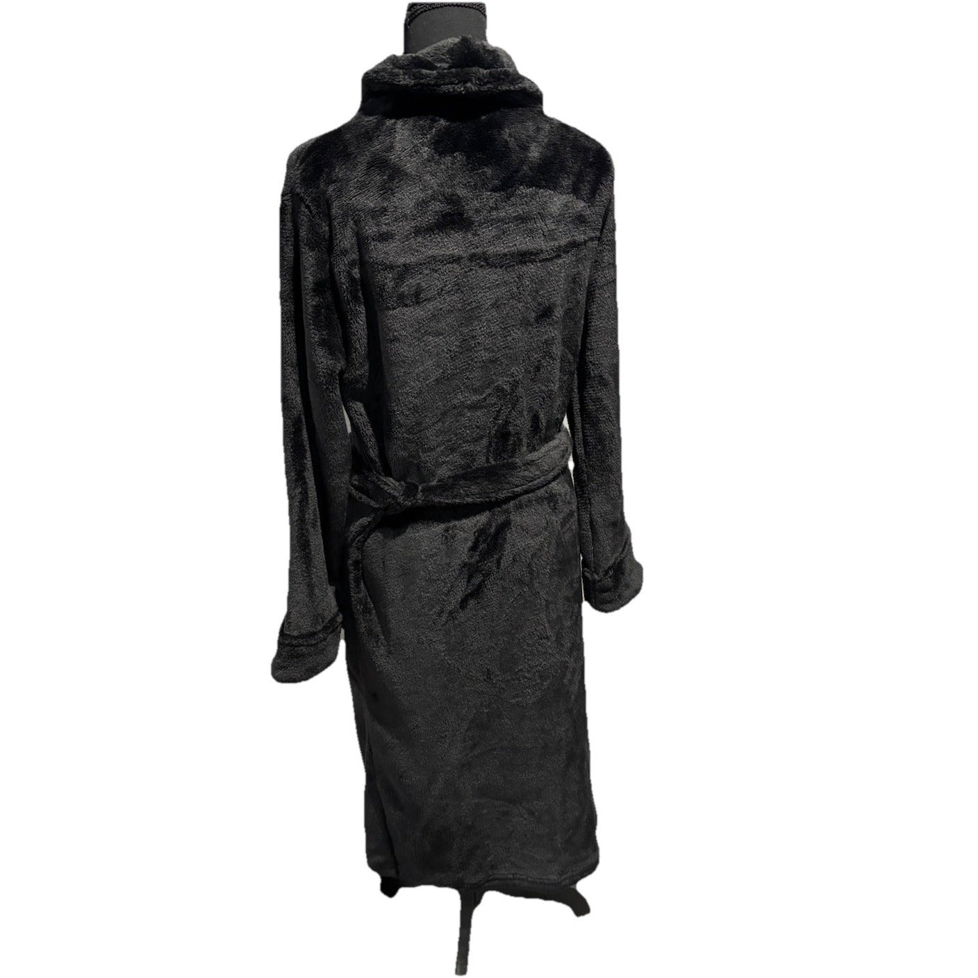Joyspun Plush Robe Bathrobe Women's M 8-10 Black Midi House Coat Minky Pockets