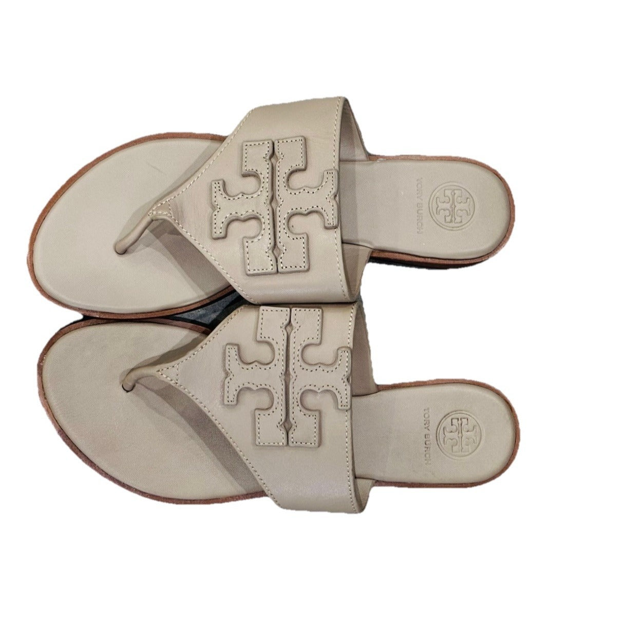 Tory Burch JAMIE Weston Embossed Logo Thong Sandals in Tan US 7