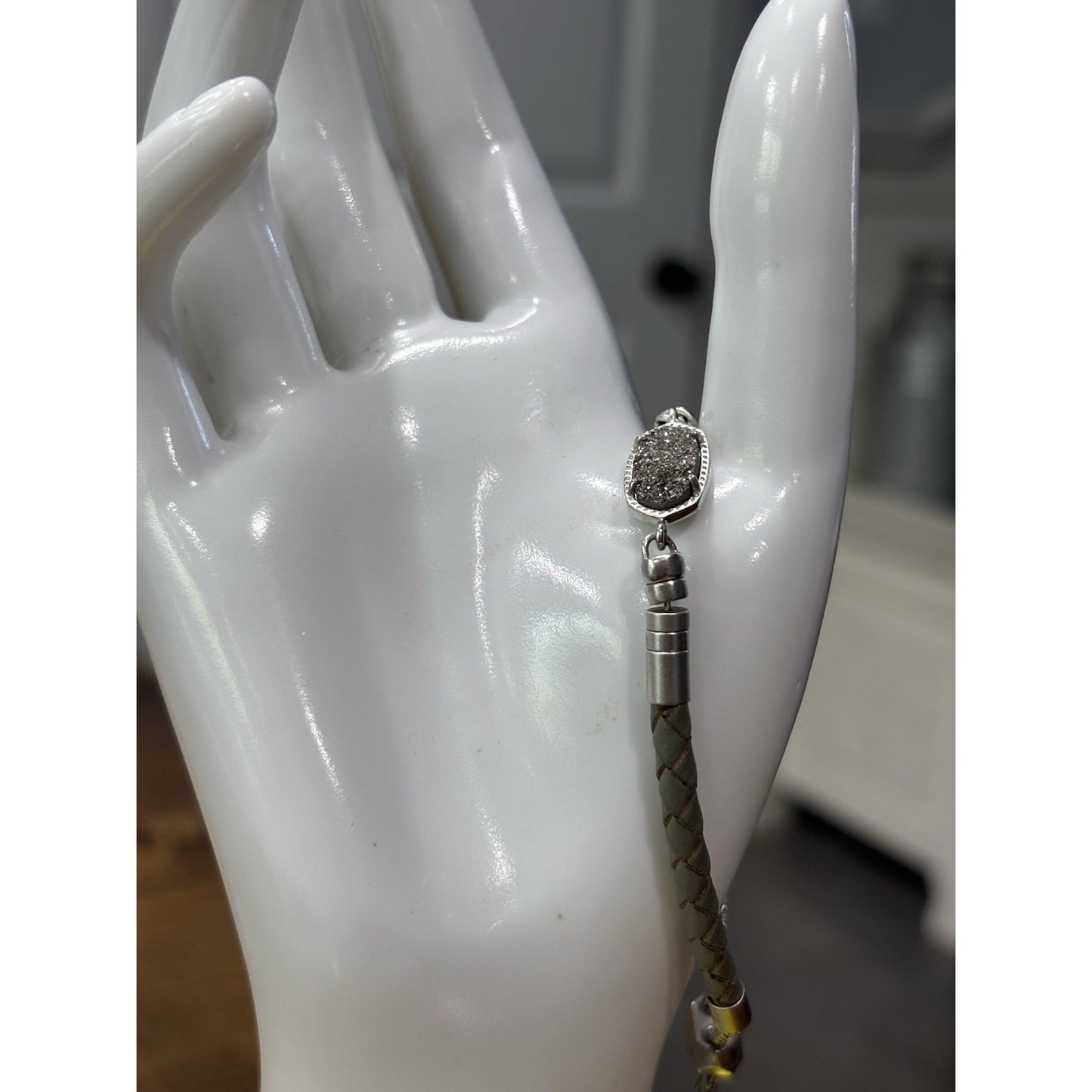 Kendra Scott Cruz Gray Drusy Druzy Adjustable Leather Bracelet