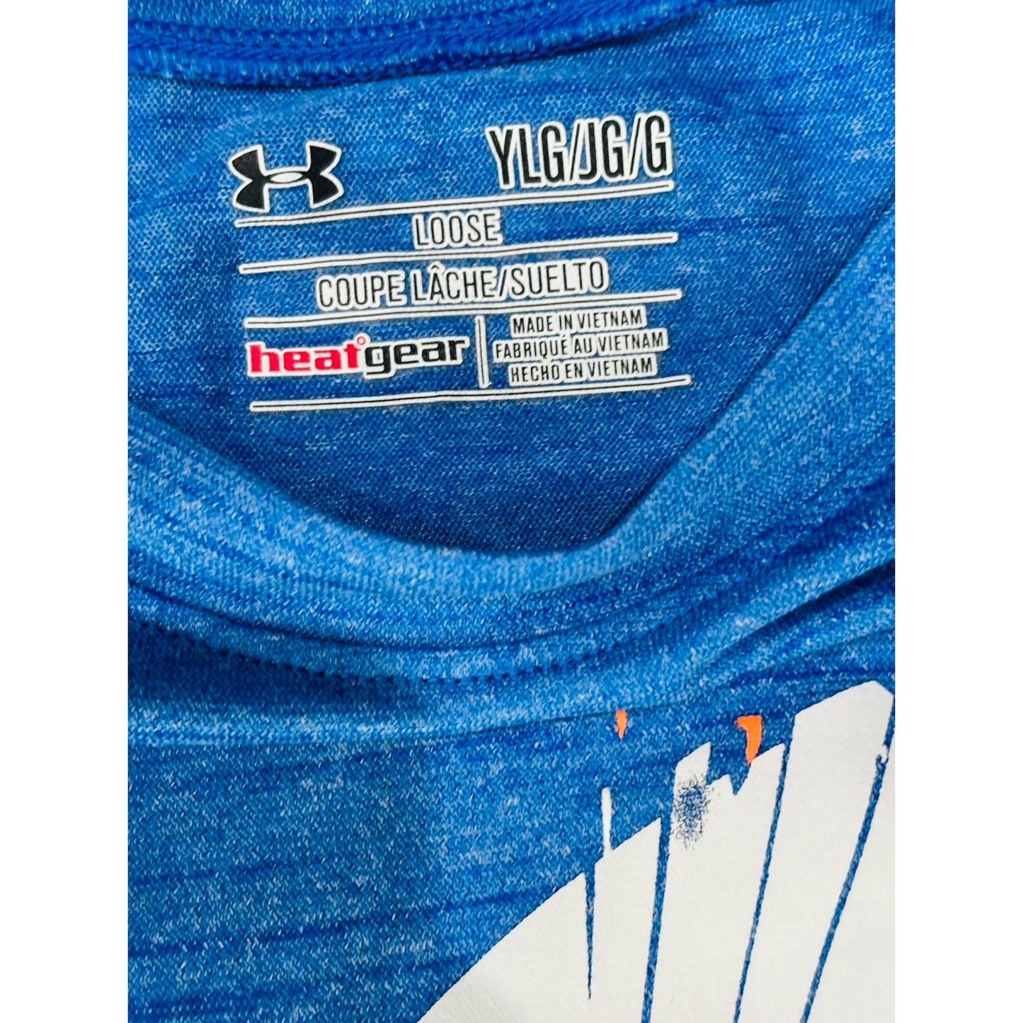 Under Armour Boys T-Shirt Heat Gear Loose Youth L Blue Orange