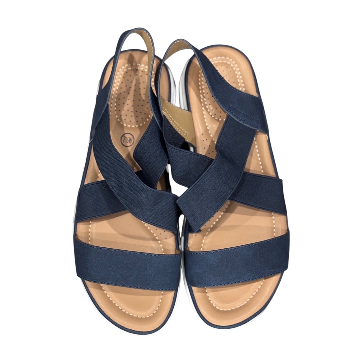 SoSoft Womens Navy Blue Lattice Strap Sandals Size 7.5 Air Cushion Sole