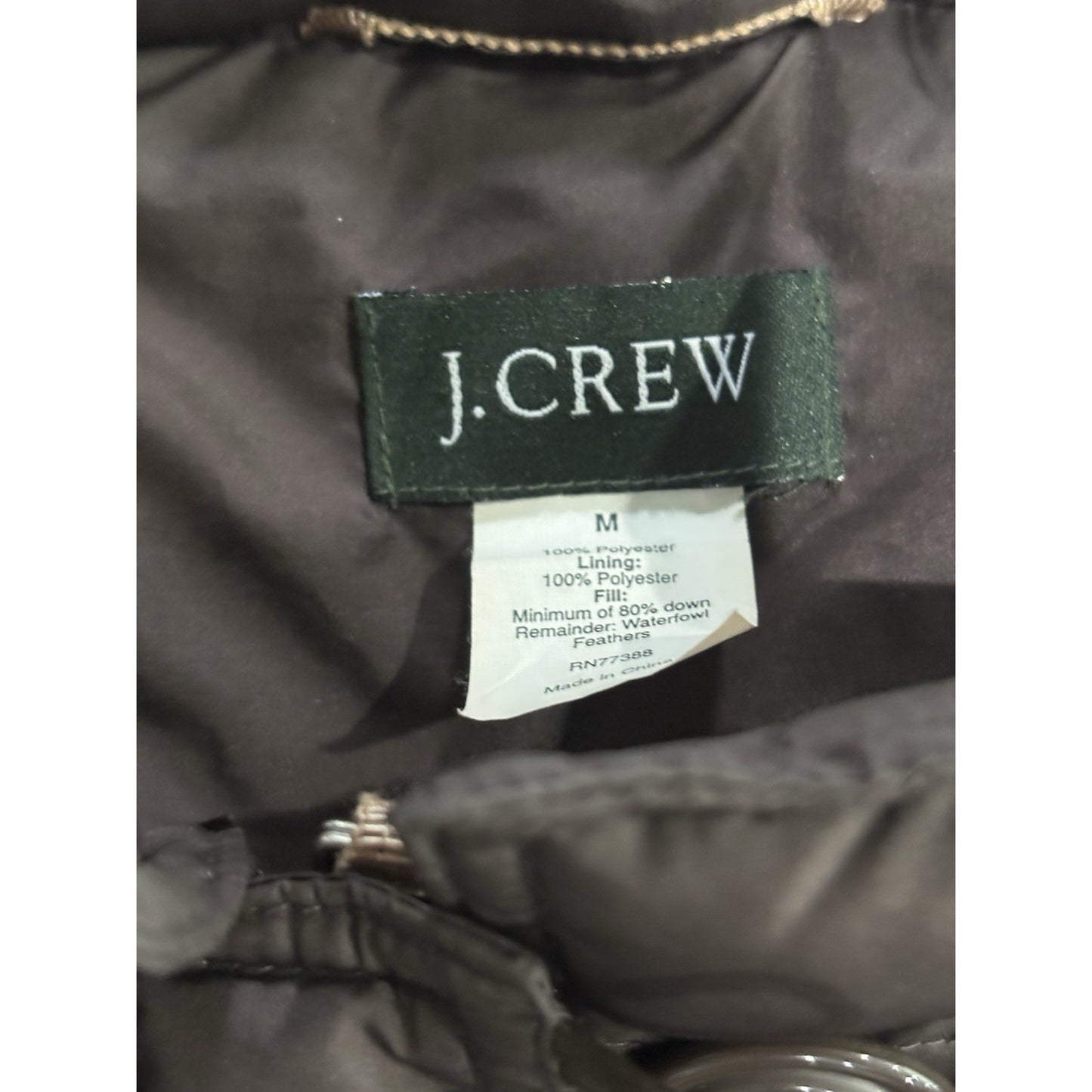 Womens J. Crew Puffer Vest Jacket Size Medium Brown Down