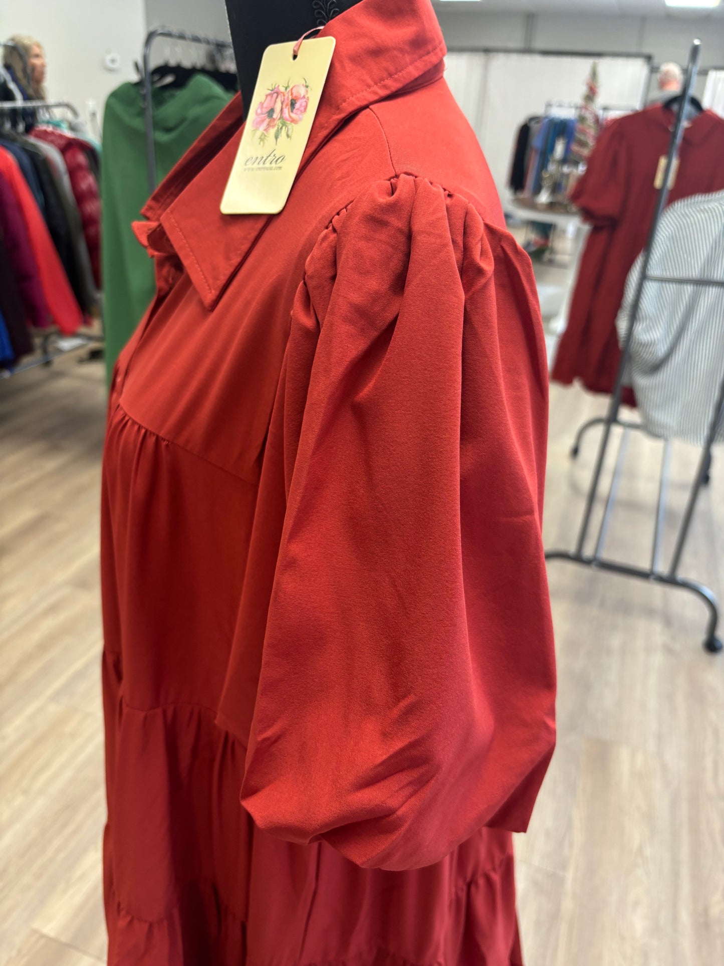 Entro Rust Tiered Dress Plus-Size