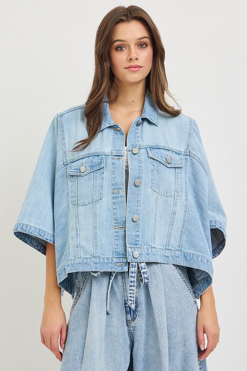 Risen Flowy Square Cape Jacket Light Blue