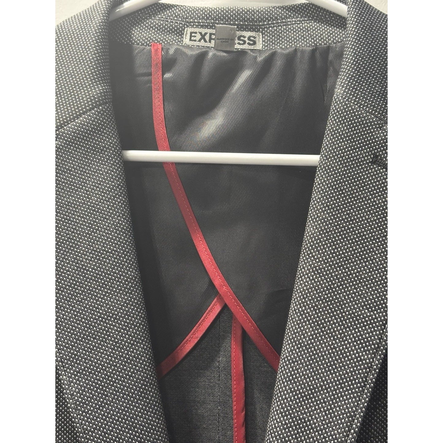 Express Sport Coat Men's L Grey Birdseye Slim Fit Photographer 2-Button Jacket