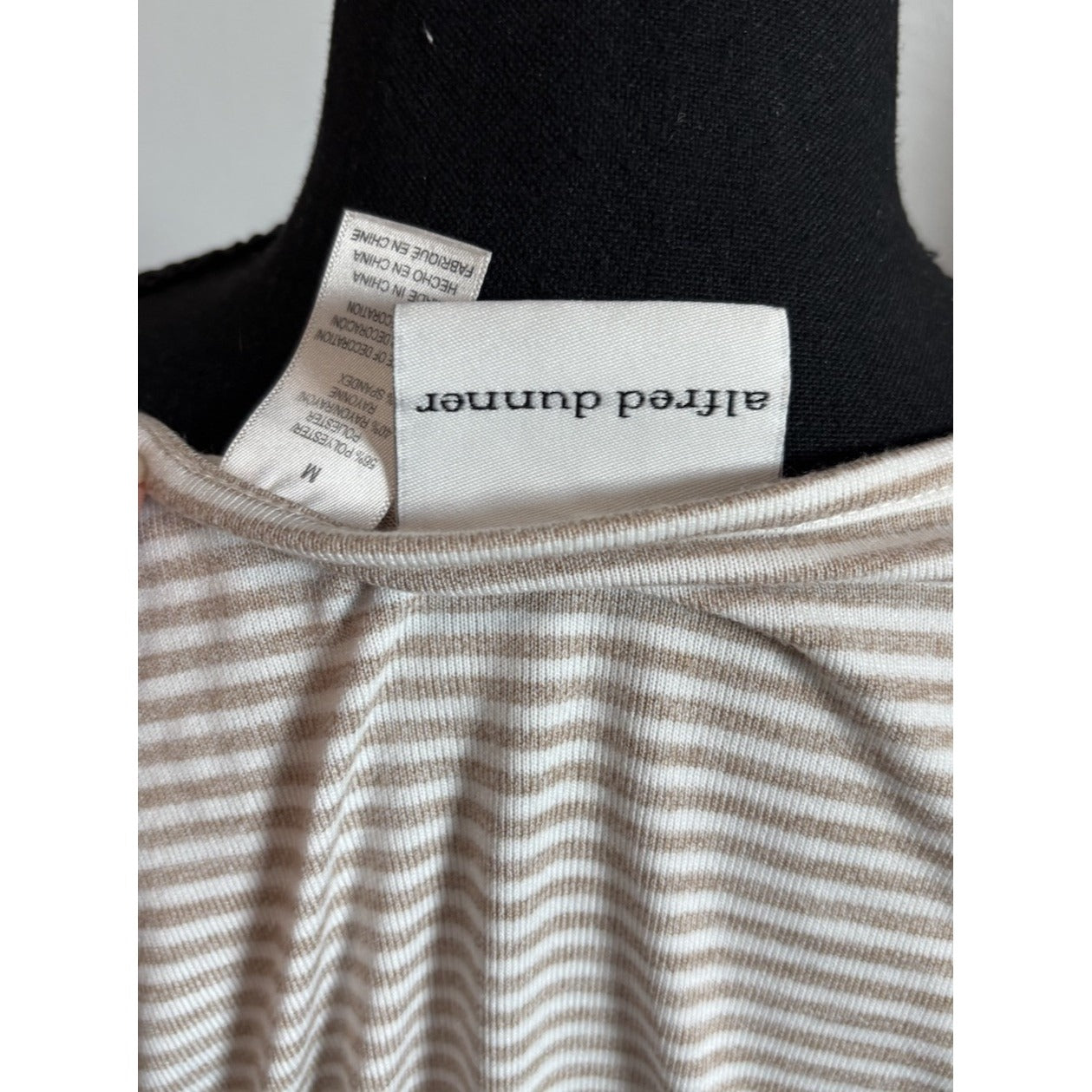 Alfred Dunner Top Women's M White Brown Stripe 3/4 Sleeve