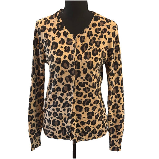 Gap Animal Print Cotton Cardigan Sweater Women Medium Lightweight