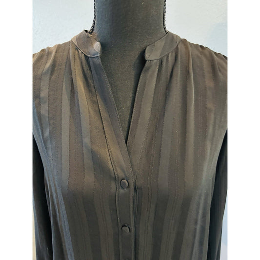 Ann Taylor Black Sheer Striped Long Sleeve Blouse Size Medium