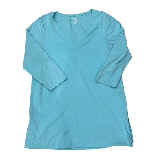 Chicos T Shirt Womens 1 Cyan Blue True Color Tees V Neck Long Sleeve Classic