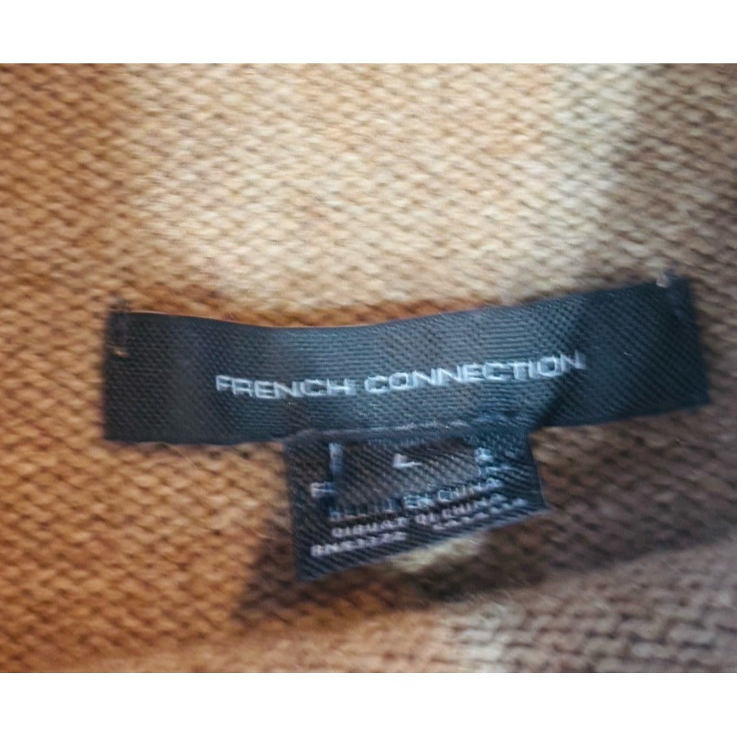 French Connection Wool Blend Neutral Patchwork Funnel Neck Sweater