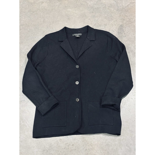 Tahari Size L Cardigan Sweater Jacket buttons long sleeves black 3683
