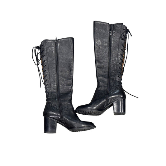 Söfft Black Leather Tall Boots With Lace-Up Back & Side Zipper Size 6