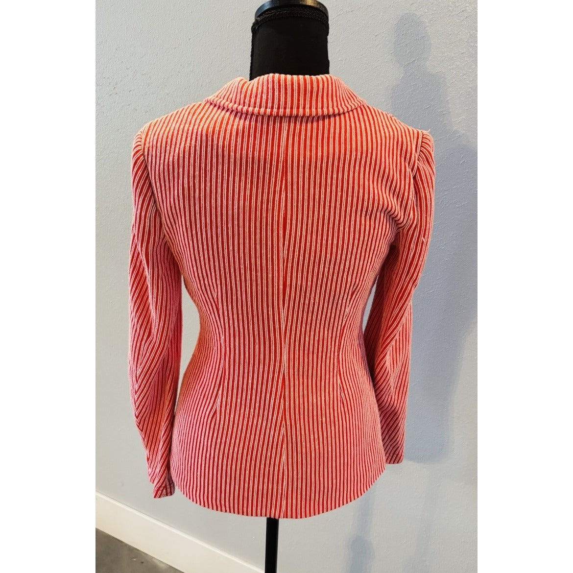 Ark & Co Womens Sz S Red And White Contrast Mixed Stripe Knit Blazer Jacket