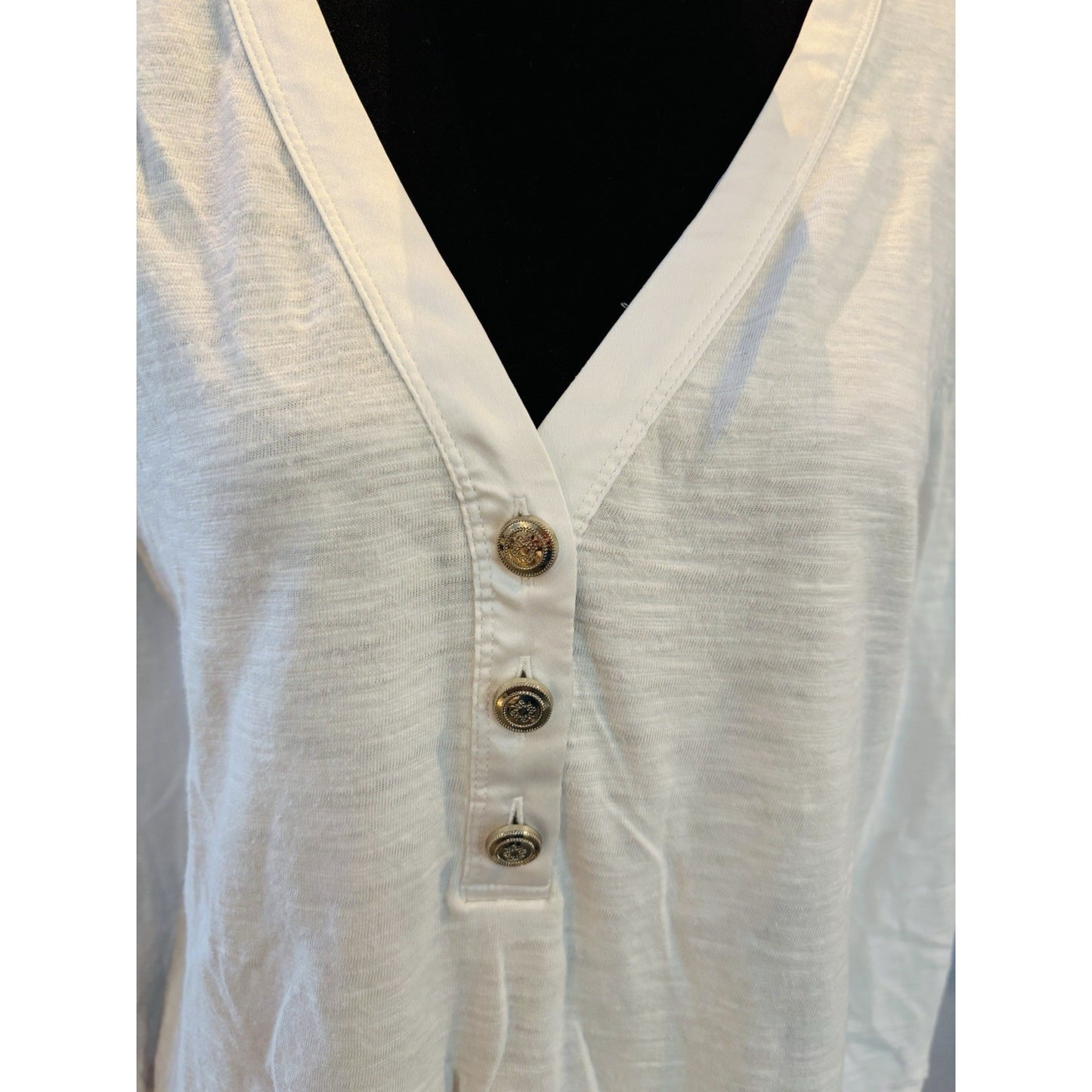 White House Black Market White 3/4 Sleeve Henley Tee Large Stretch Minimalist