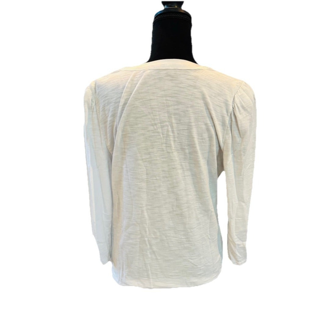 White House Black Market White 3/4 Sleeve Henley Tee Large Stretch Minimalist