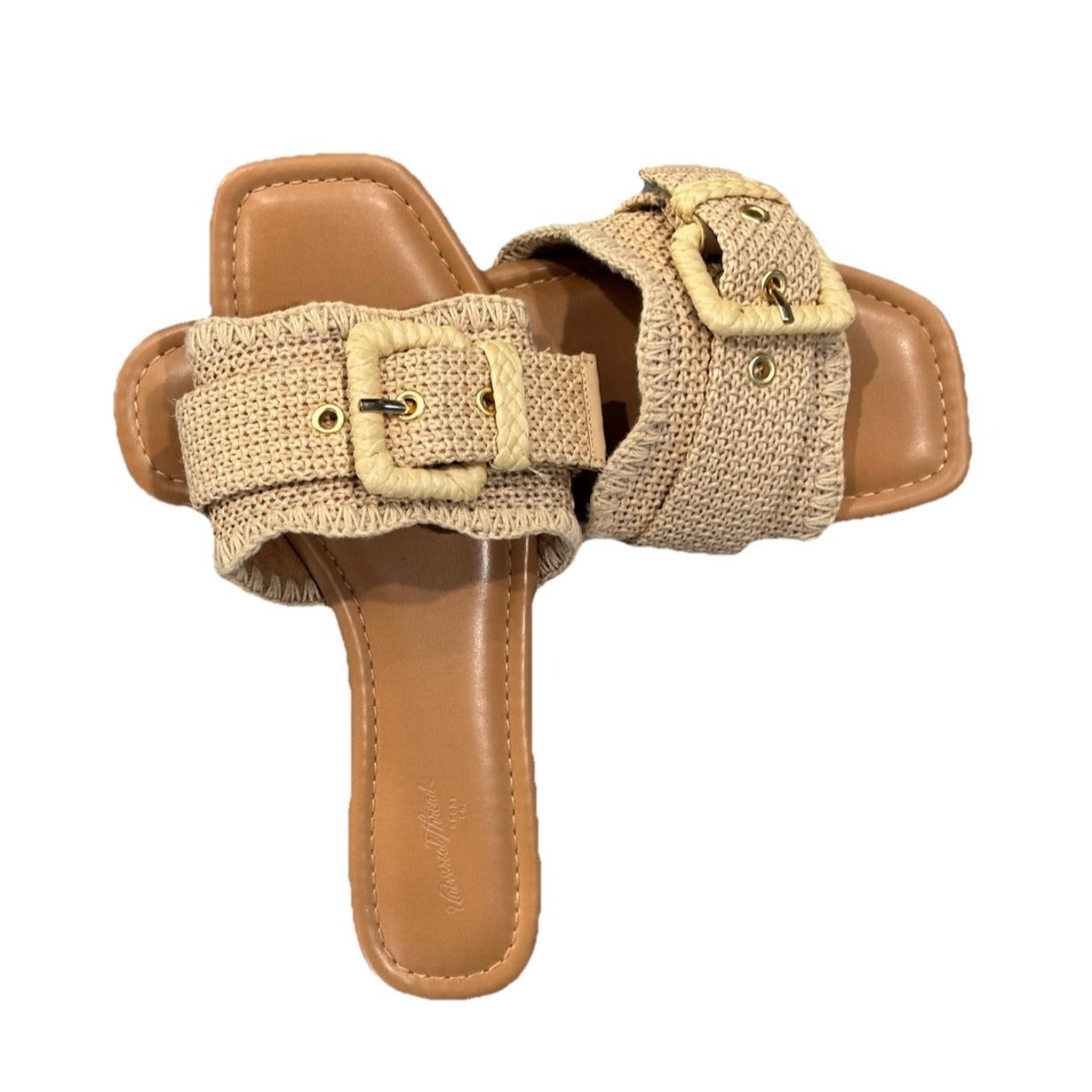 Universal Thread Womens Linda Raffia Buckle Slide Sandals 92611942 Tan Brown 6.5