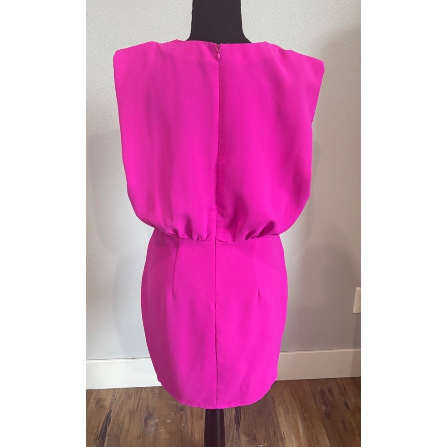 Hot Pink Sleeveless Mini Dress With Elastic Waist & Back Zipper By TCEC Size Medium