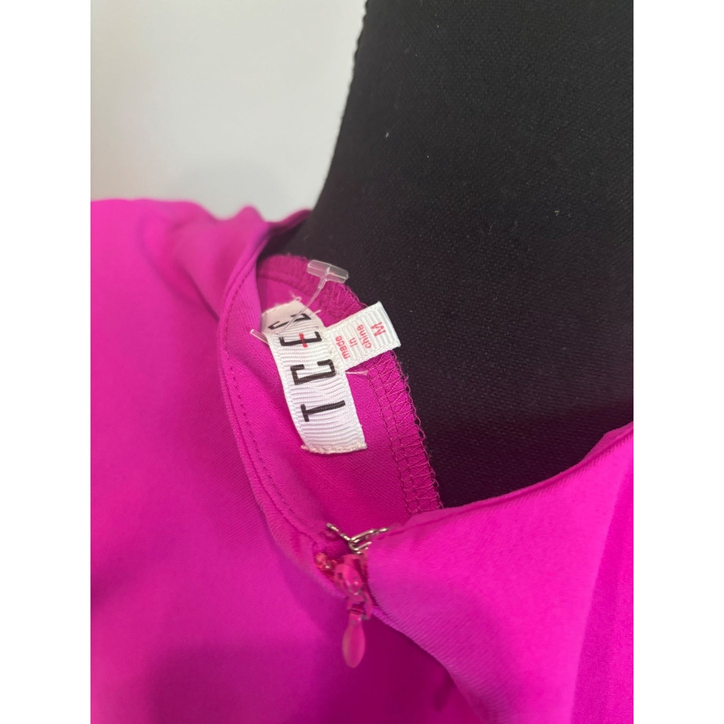 Hot Pink Sleeveless Mini Dress With Elastic Waist & Back Zipper By TCEC Size Medium