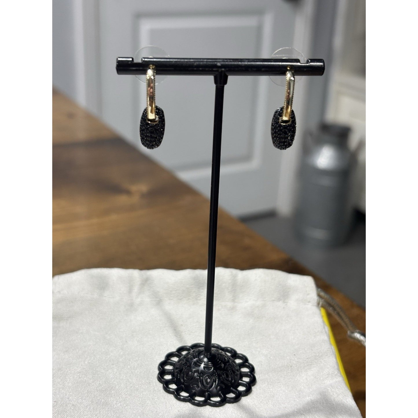 NEW Kendra Scott Bailey 14K Gold Plated Pave Huggie Earrings -Black Crystal, NWT