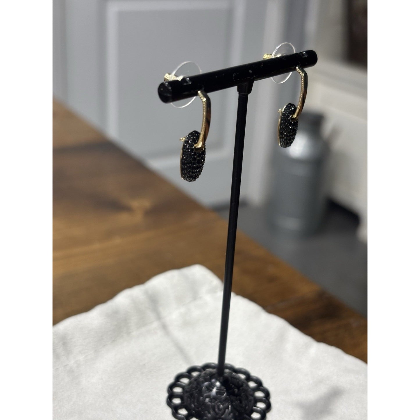 NEW Kendra Scott Bailey 14K Gold Plated Pave Huggie Earrings -Black Crystal, NWT