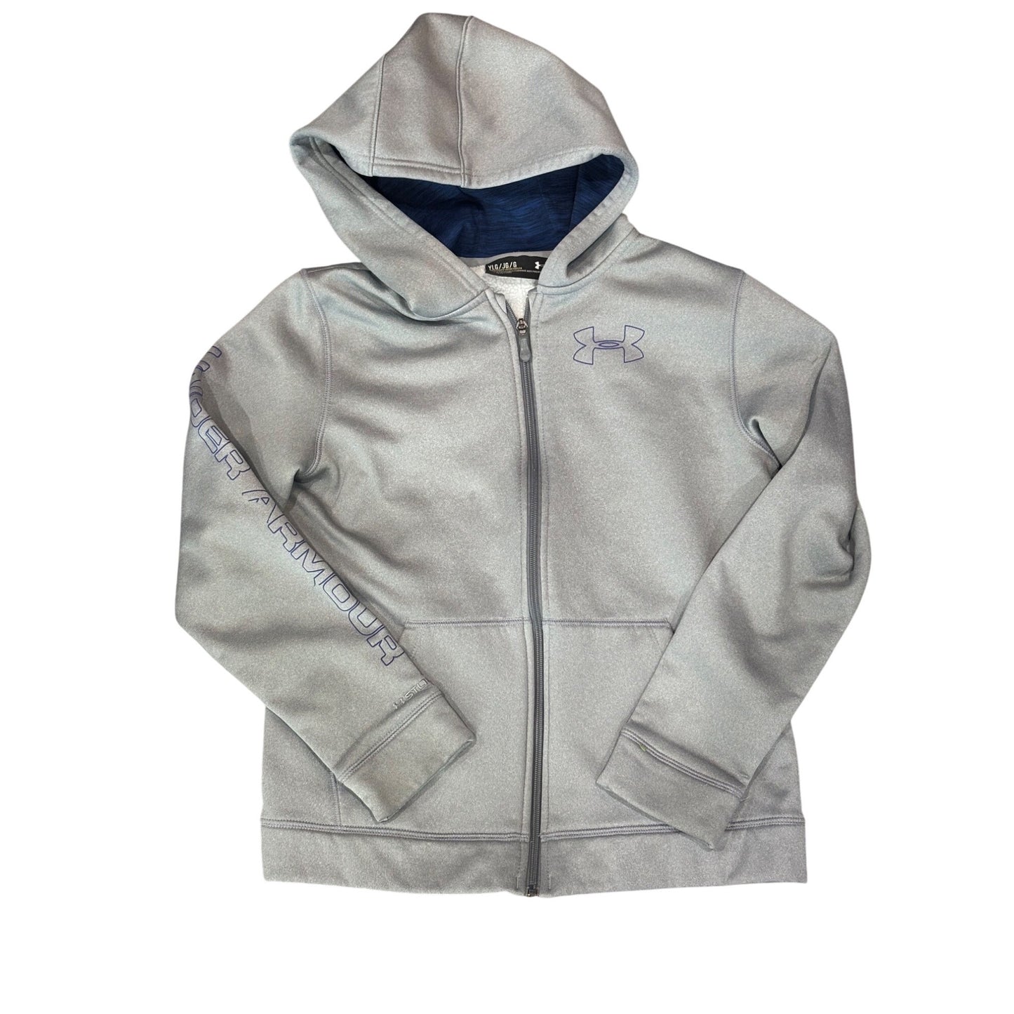 Under Armour Youth Medium Gray Full-Zip Hoodie With Logo wear shown in pictures
