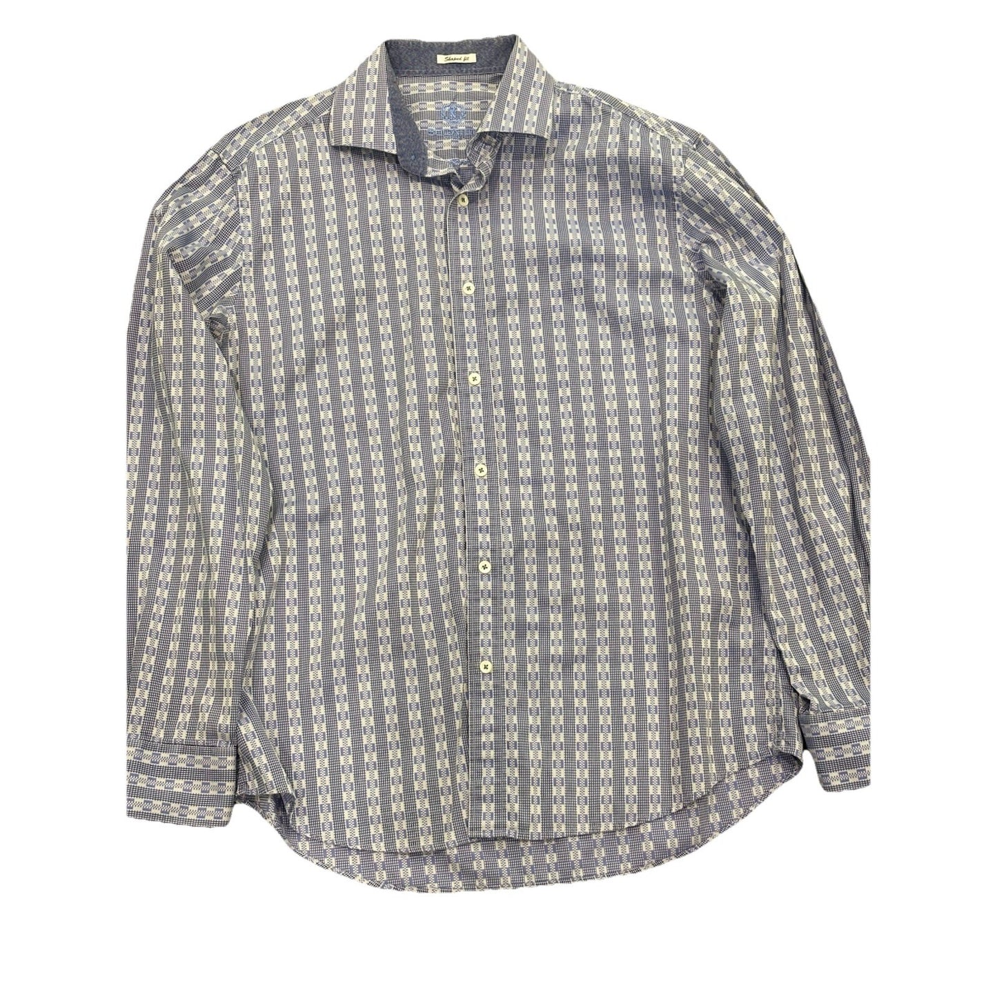 Bugatchi Shaped Fit Checker Print Blue/White Button Down Size Medium