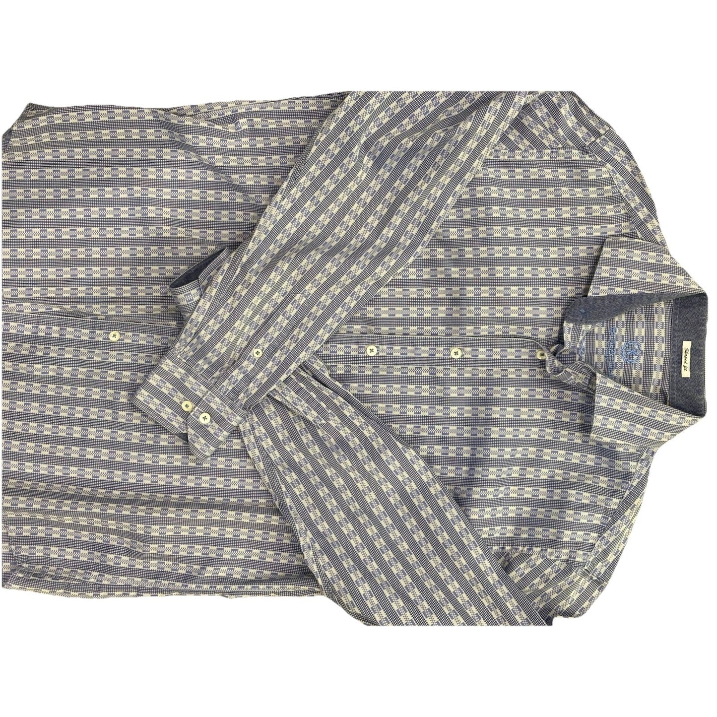 Bugatchi Shaped Fit Checker Print Blue/White Button Down Size Medium