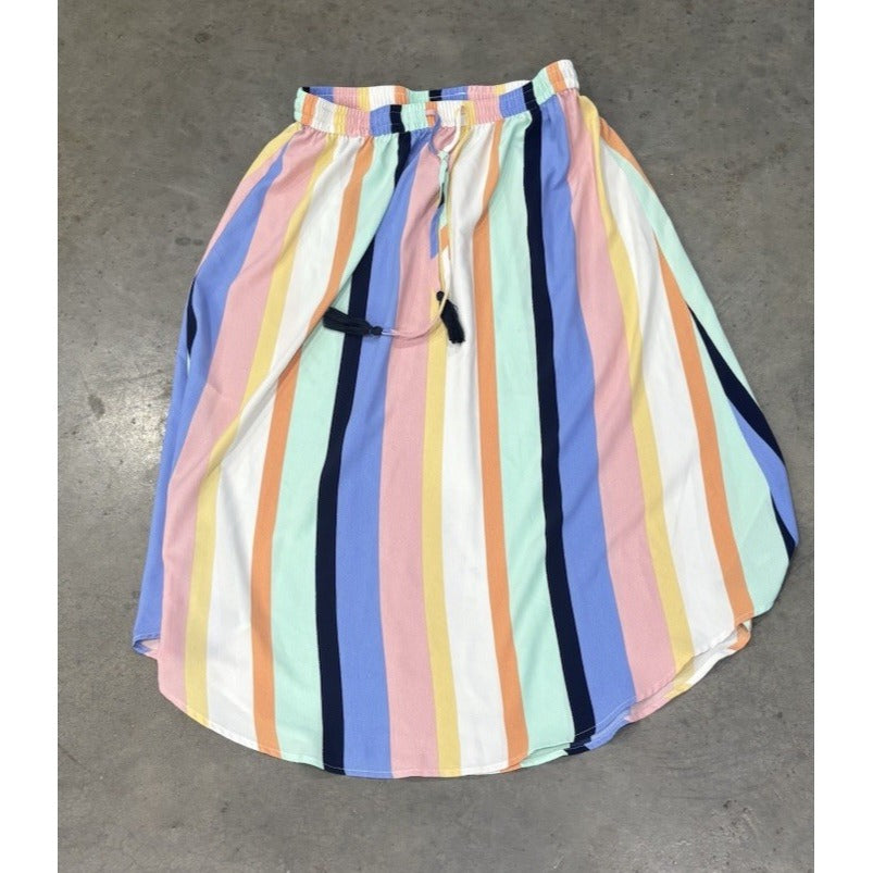 Skies Are Blue women's M pastel striped midi skirt, rounded hem, So Cute!