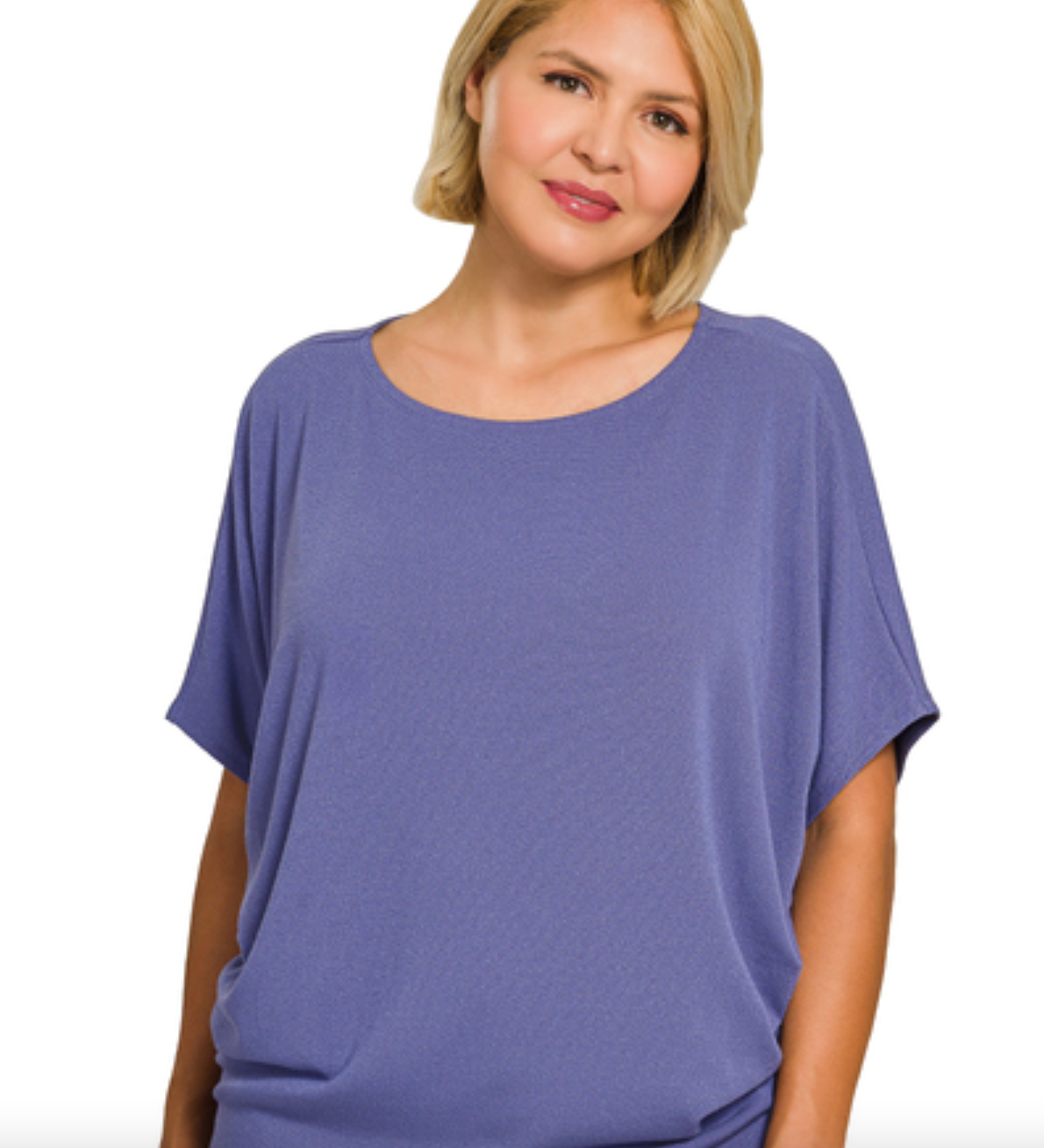 Zenana Hacci Dolman Sleeve Boat Neck Top Plus Size