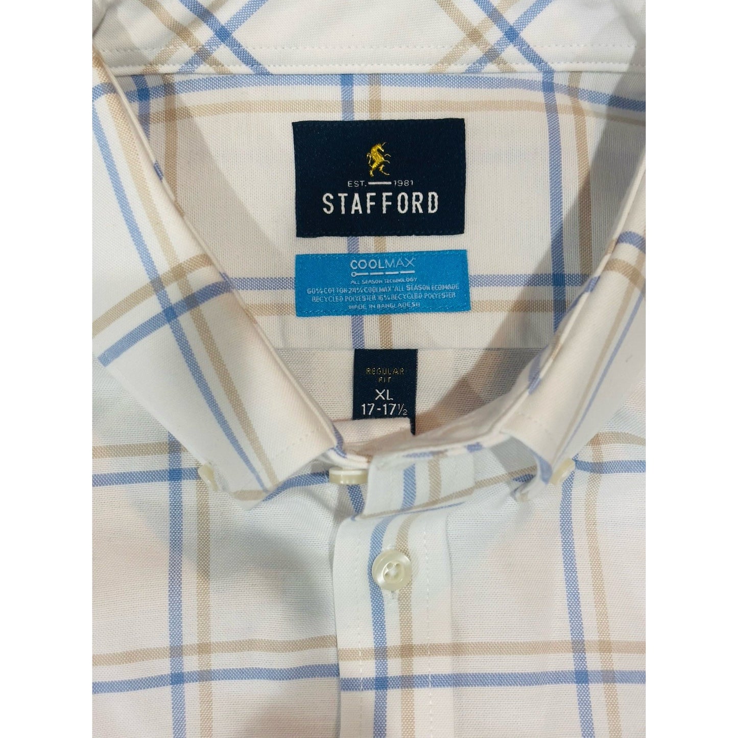 Stanford Coolmax Dress Shirt Size XL 17 1/2 Blue Tan