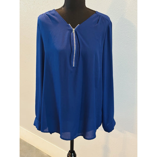 Just Fashion Now Zipper Vneck Blouse Sheer Size Large