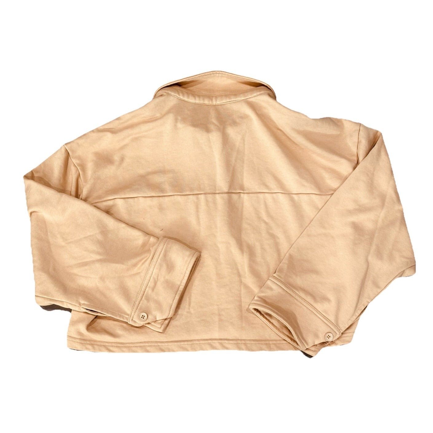 Cropped Tan Button Up Collared Sweatshirt Size L