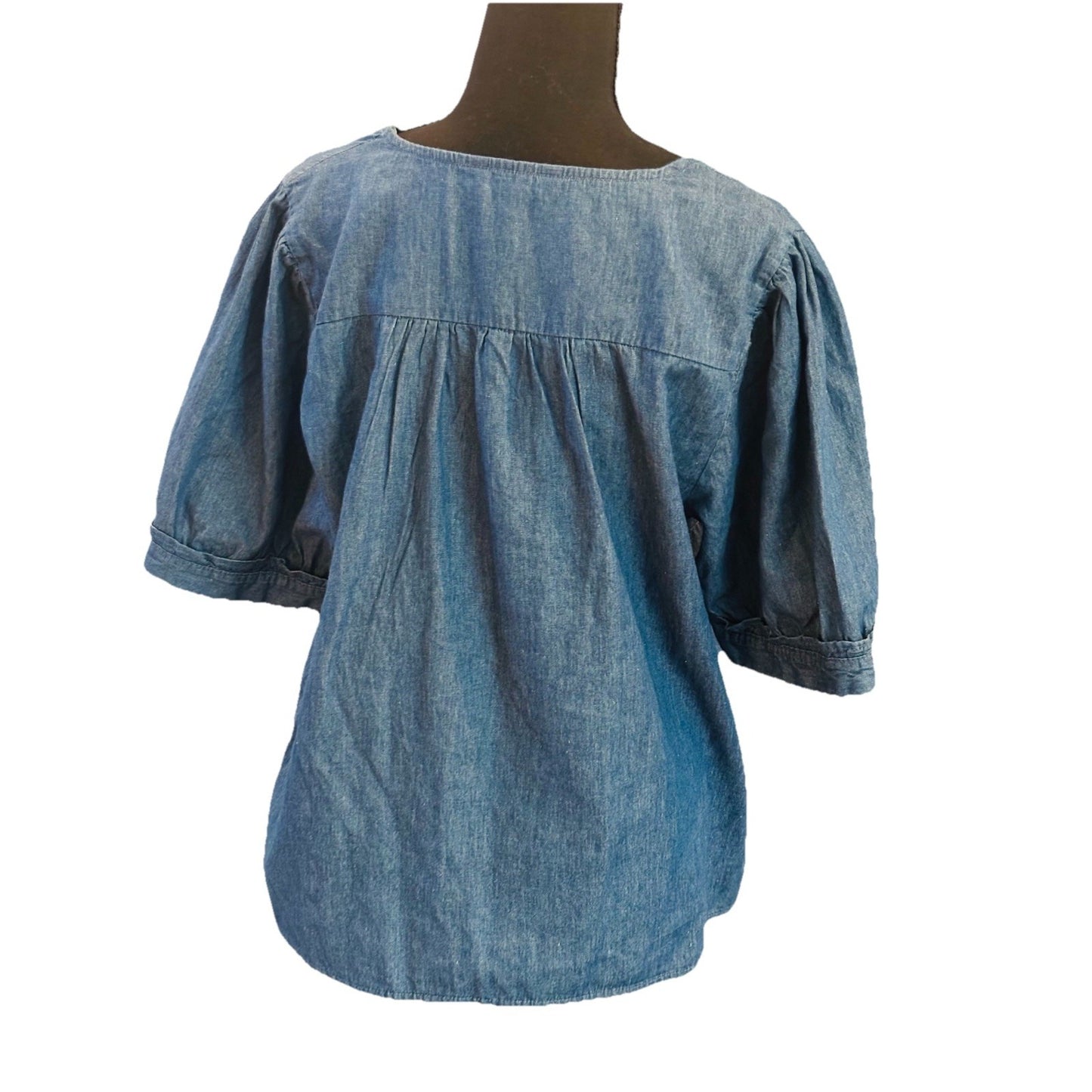 Draper James Heidi Denim V-Neck Chambray Top, Women's Size L - Blue