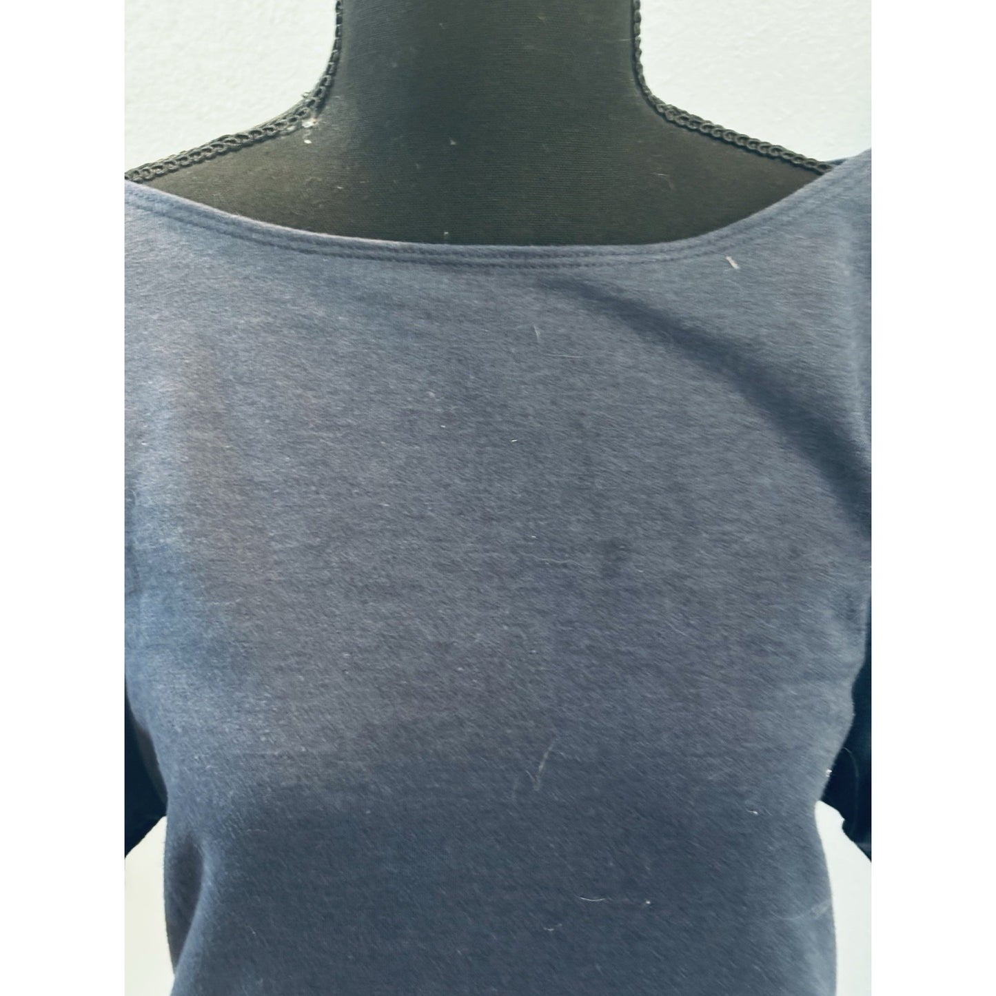 Miss Chevious Woman’s Size Top Short Sleeve Button Cinched Waist Navy Blue SizeM