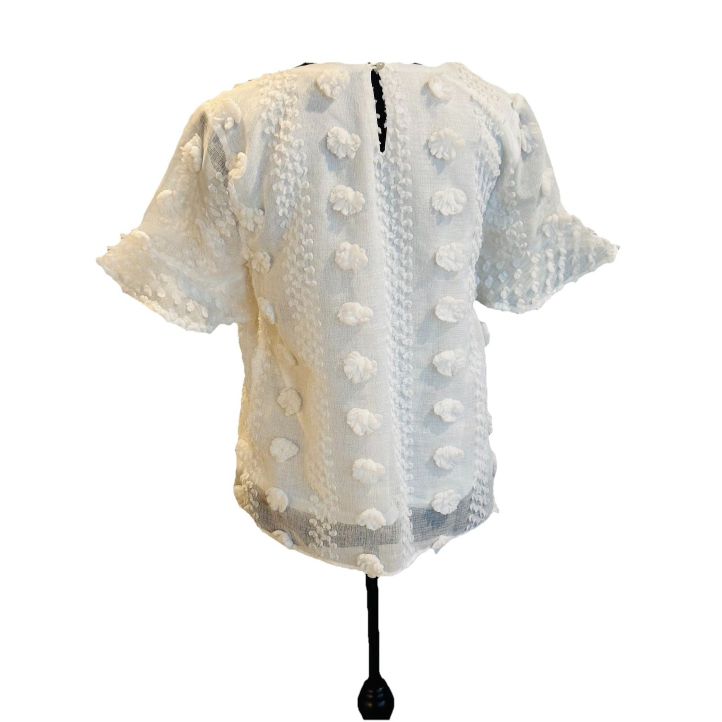 Entro White Textured 3d Short Bell Sleeve Lined Blouse Size Small