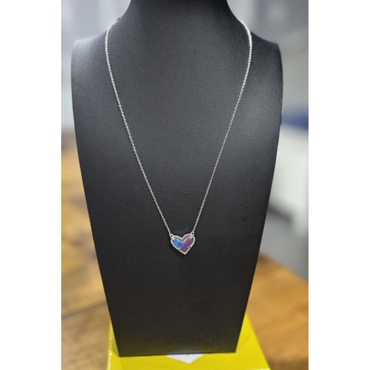 Kendra Scott Ari Heart Short Necklace Watercolor Illusion Silver Tone