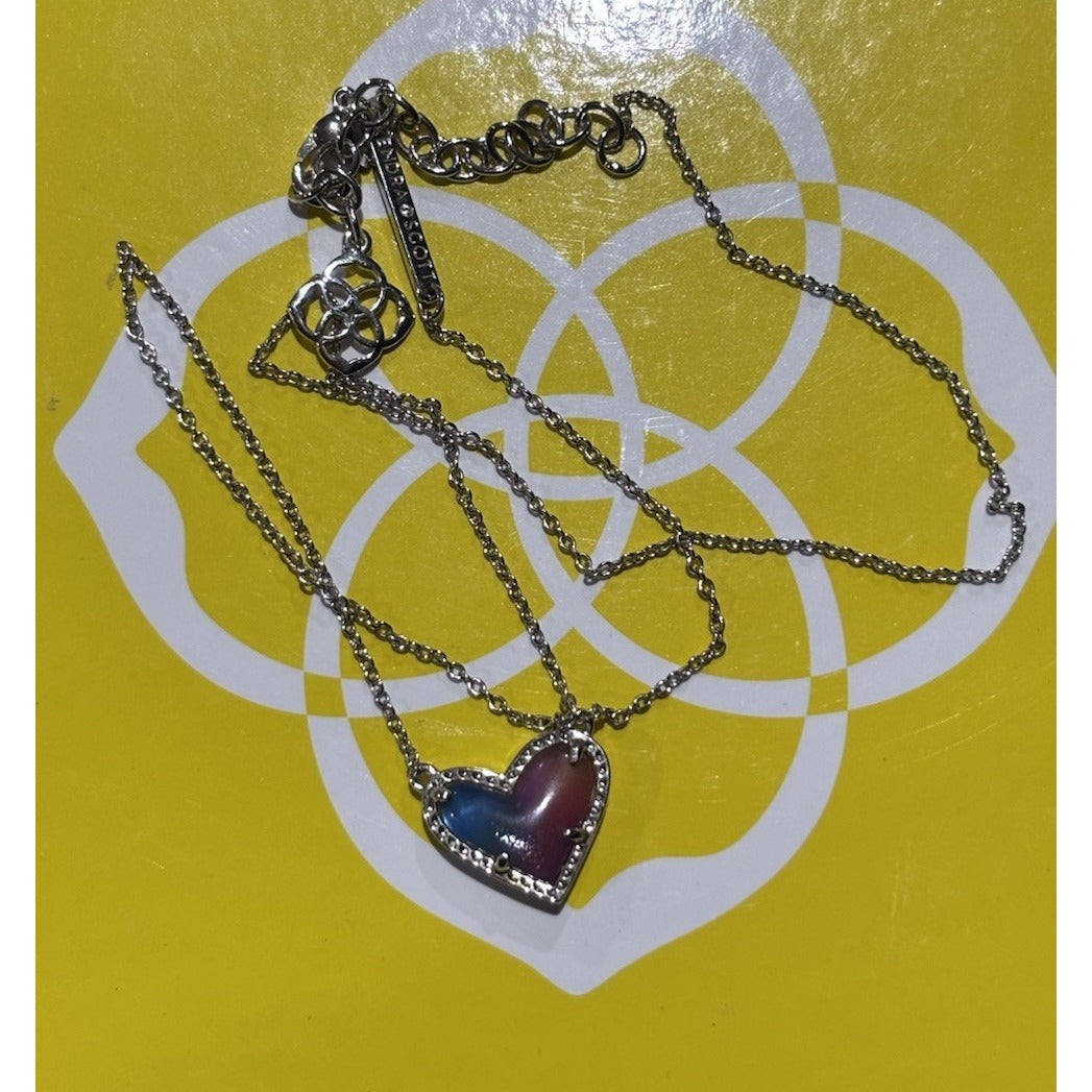 Kendra Scott Ari Heart Short Necklace Watercolor Illusion Silver Tone