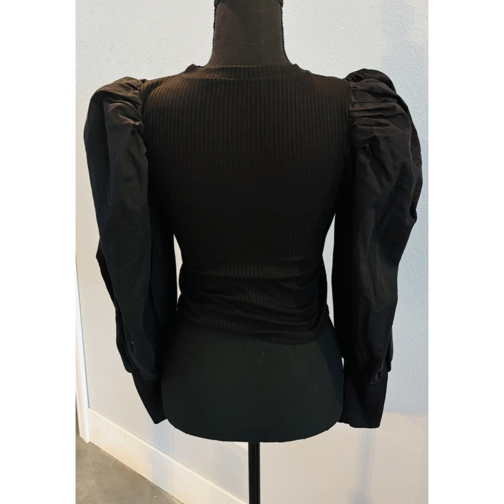 The Pants Store Dramatic Bubble Sleeve And Knit Blouse Black Size Small