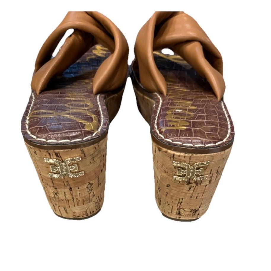 Sam Edelman Ramsey Sandals Womens US 6.5 Brown Leather Cork Wedge