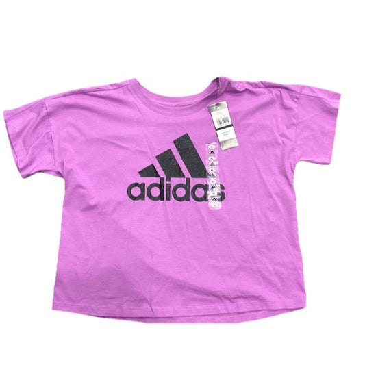 Adidas Purple Black Logo Crop Short Sleeve Tee Girls Size XL 16