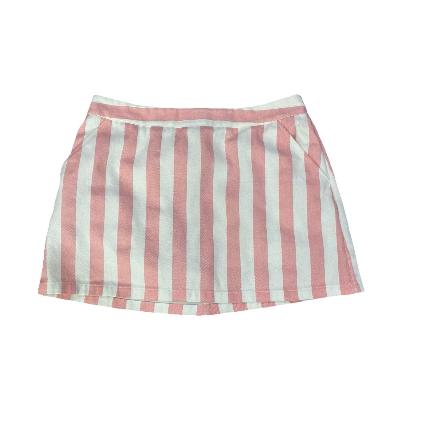 Pink Lily Boy Bye Striped Pink White Jean Skort Size L