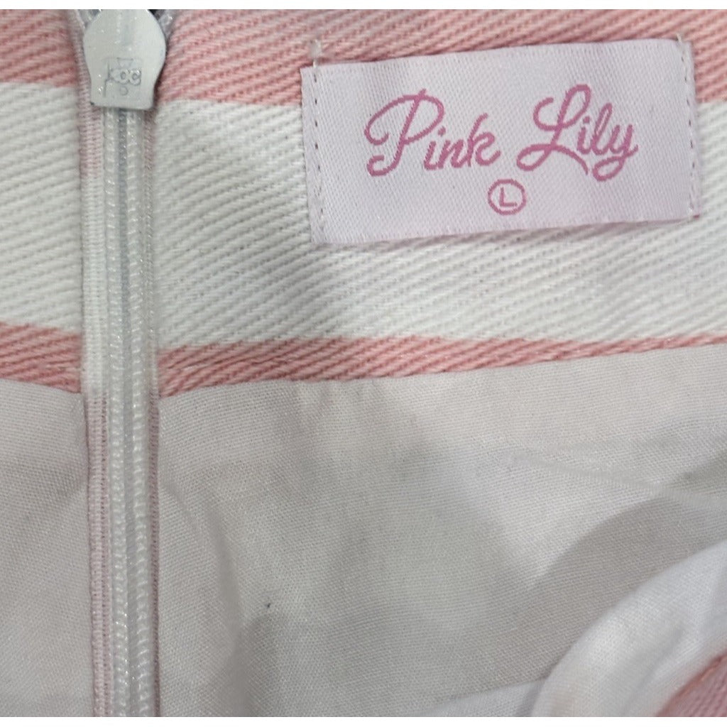 Pink Lily Boy Bye Striped Pink White Jean Skort Size L