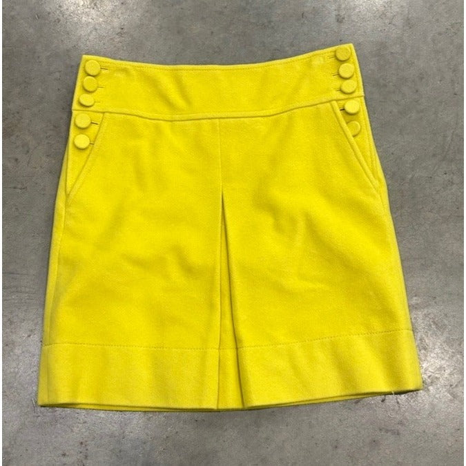 J Crew Mini Skirt Side Button Wool Blend Pockets Lined Women's SZ 2 Chartruse