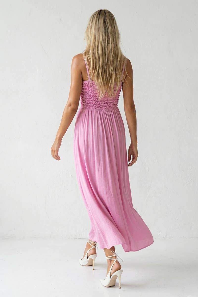 Smocked Maxi Dress With Cord Strap Detail Naked Zebra
