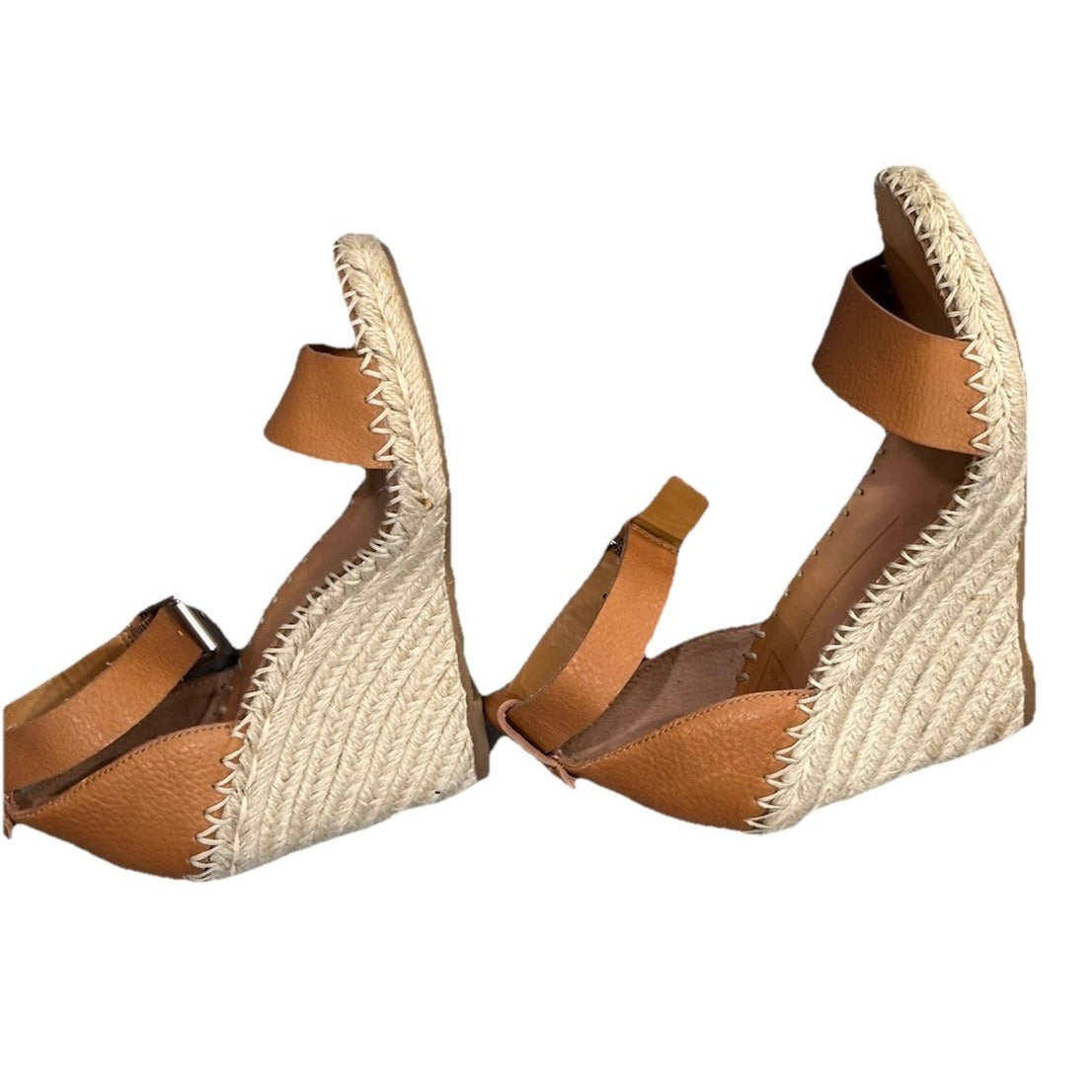 Dolce Vita Noor Tan Leather Espadrille Wedges Sandals - Size 6.5